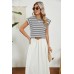 Striped Round Neck Cap Sleeve T-Shirt
