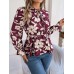 Printed Tie Neck Flounce Sleeve Blouse