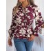 Printed Tie Neck Flounce Sleeve Blouse