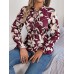 Printed Tie Neck Flounce Sleeve Blouse