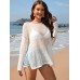 Solid color long sleeved knitted fashionable vacation bikini beach cover shirt