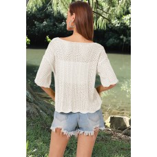 Openwork Round Neck Half Sleeve Knit Top