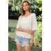 Openwork Round Neck Half Sleeve Knit Top