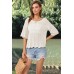 Openwork Round Neck Half Sleeve Knit Top