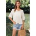 Openwork Round Neck Half Sleeve Knit Top