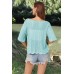 Openwork Round Neck Half Sleeve Knit Top