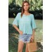 Openwork Round Neck Half Sleeve Knit Top