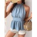Tied Swiss Dot Mock Neck Tank