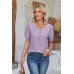 Eyelet Round Neck Short Sleeve Blouse