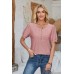 Eyelet Round Neck Short Sleeve Blouse
