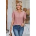 Eyelet Round Neck Short Sleeve Blouse
