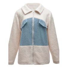Plush Contrast Zip Up Coat