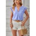 V-neck woven jacquard pile sleeve casual work top