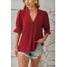 New solid color V-neck mid sleeve comfortable and breathable casual top