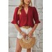 New solid color V-neck mid sleeve comfortable and breathable casual top