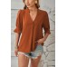 New solid color V-neck mid sleeve comfortable and breathable casual top