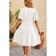 V-neck cinched waist flared sleeve fashionable dress