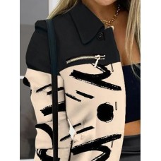 Long sleeved button color blocked printed lapel commuter suit for women