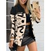 Long sleeved button color blocked printed lapel commuter suit for women