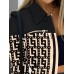 Long sleeved button color blocked printed lapel commuter suit for women