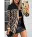 Long sleeved button color blocked printed lapel commuter suit for women