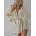 Women's new shirt collar fashionable women's elastic waist pleated long sleeved lace up dress