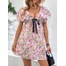 Perfee Printed V-Neck Puff Sleeve Mini Dress