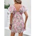 Perfee Printed V-Neck Puff Sleeve Mini Dress
