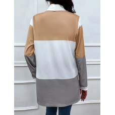 Shiny Color Block Open Front Cardigan