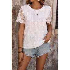 Perfee Eyelet Round Neck Short Sleeve T-Shirt