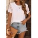 Perfee Eyelet Round Neck Short Sleeve T-Shirt
