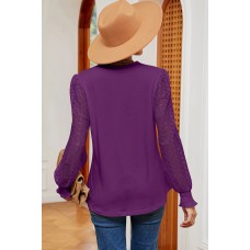 V-neck lace patchwork loose long sleeved T-shirt top for women