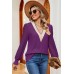 V-neck lace patchwork loose long sleeved T-shirt top for women