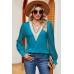 V-neck lace patchwork loose long sleeved T-shirt top for women