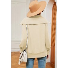 New long sleeved zipper lapel shawl pullover hoodie for women