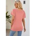 Solid color round neck pleated loose short sleeved T-shirt top for women