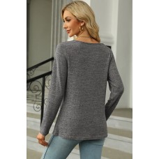 Slit Decorative Button Square Neck T-Shirt Slit Decorative Button Square Neck T-Shirt