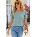 Solid color square neck bubble short sleeved T-shirt loose top for women