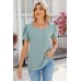 Solid color square neck bubble short sleeved T-shirt loose top for women