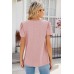 Solid color square neck bubble short sleeved T-shirt loose top for women