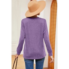 New V-neck button long sleeved T-shirt loose casual pullover