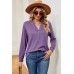 New V-neck button long sleeved T-shirt loose casual pullover