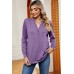 New V-neck button long sleeved T-shirt loose casual pullover