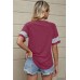 Striped patchwork loose round neck short sleeved T-shirt top for women