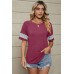 Striped patchwork loose round neck short sleeved T-shirt top for women