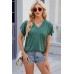 V-neck solid color loose short sleeved T-shirt top for women