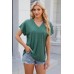 V-neck solid color loose short sleeved T-shirt top for women