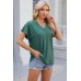 V-neck solid color loose short sleeved T-shirt top for women