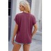 V-neck solid color loose short sleeved T-shirt top for women