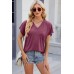 V-neck solid color loose short sleeved T-shirt top for women
